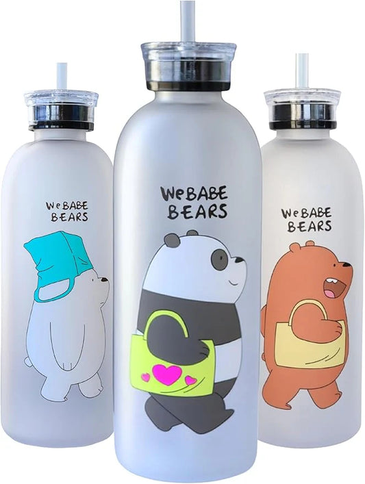 Water Cup Cute Panda Bear Water Bottles with Straw Transparent Cartoon Water Bottle