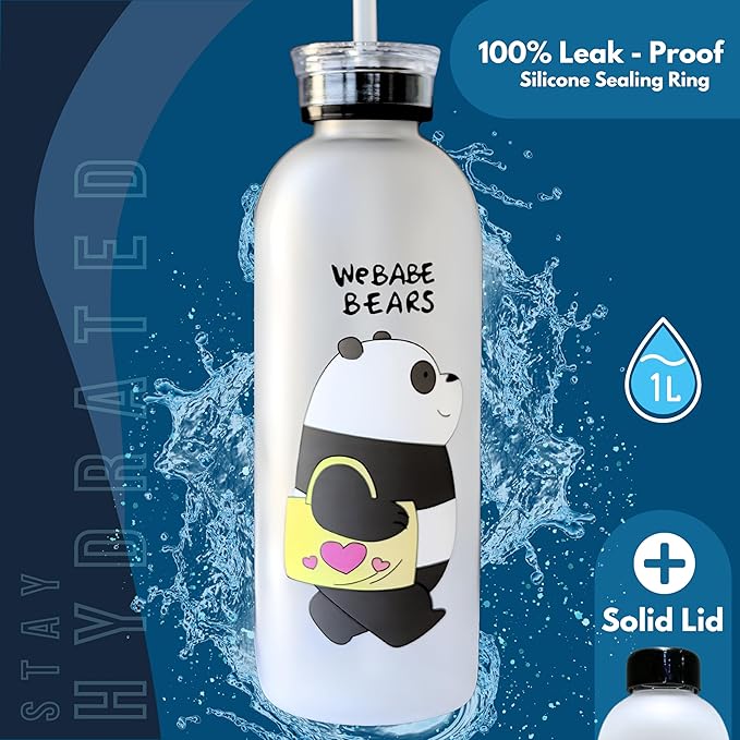Water Cup Cute Panda Bear Water Bottles with Straw Transparent Cartoon Water Bottle