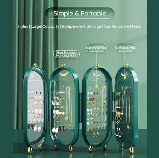 Foldable Jewellery Organizer with Mirror Ear Rings & Necklace Hanging Holder