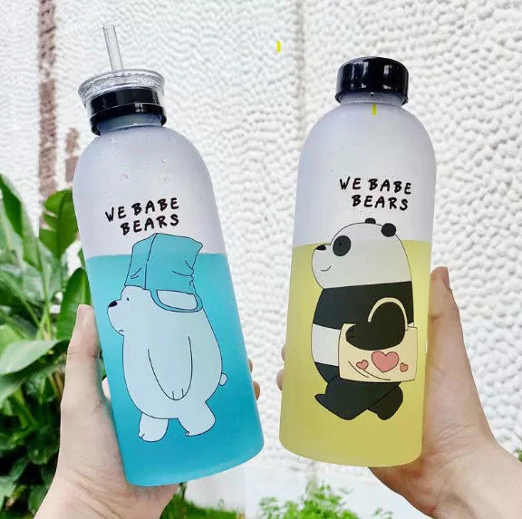 Water Cup Cute Panda Bear Water Bottles with Straw Transparent Cartoon Water Bottle
