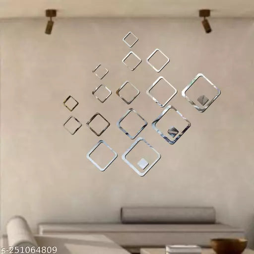 Geometric Rectangle DIY Acrylic Mirror Wall Sticker Silver