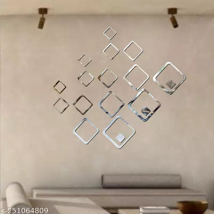 Geometric Rectangle DIY Acrylic Mirror Wall Sticker Silver