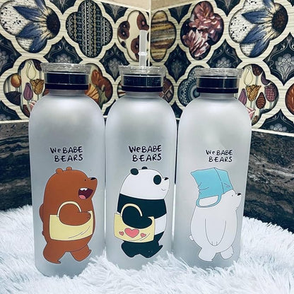 Water Cup Cute Panda Bear Water Bottles with Straw Transparent Cartoon Water Bottle