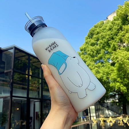 Water Cup Cute Panda Bear Water Bottles with Straw Transparent Cartoon Water Bottle