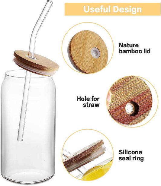 Glass Tumbler with Lid & Straw